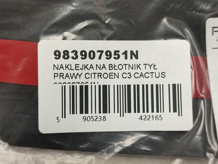 NAKLEJKA SŁUPKA TYLNEGO CITROEN C3 III 2020 OE 983907951N
