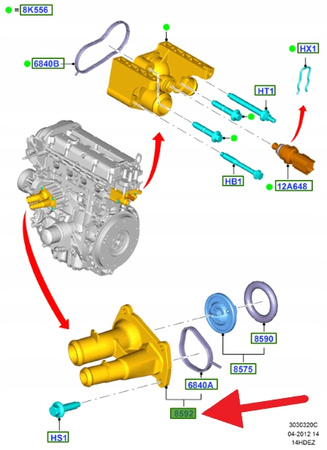 OBUDOWA TERMOSTATU 1.4 -1.6 TIVCT FORD FIESTA FOCUS 1707050 _ 2S6G-9K478-BD