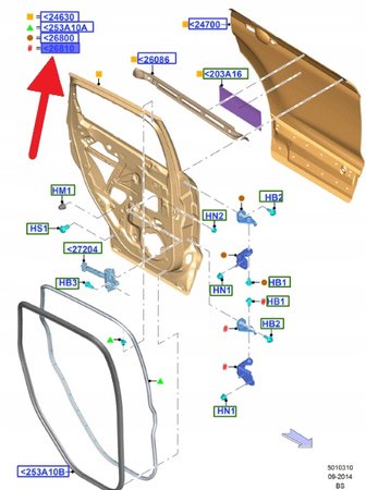 ZAWIAS DRZWI LEWYCH TYLNYCH DÓŁ FORD KUGA 2012- OE5167981 _ CJ54-S26811-AB