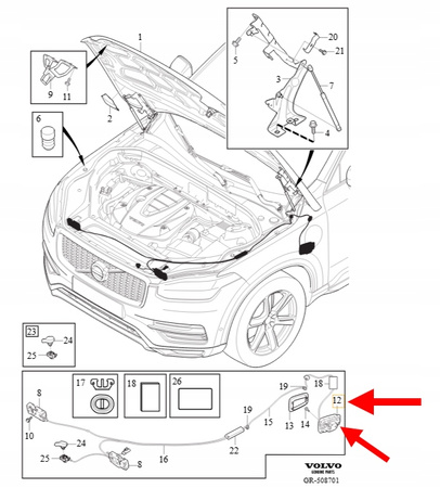 UCHWYT OTWIERANIA MASKI VOLVO XC90 XC60 OEM/OE 32277310