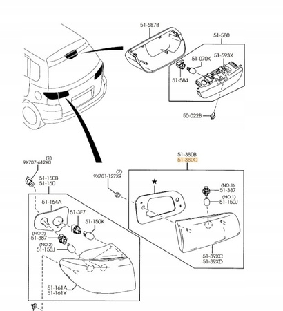 Lampa tylna lewa pokrywy bagażnika Mazda 2 2005_DG40513G0B