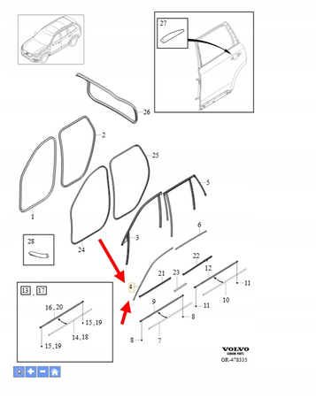 LISTWA OZDOBNA DRZWI LEWY PRZÓD VOLVO XC90 2016- OEM/OE 31699844