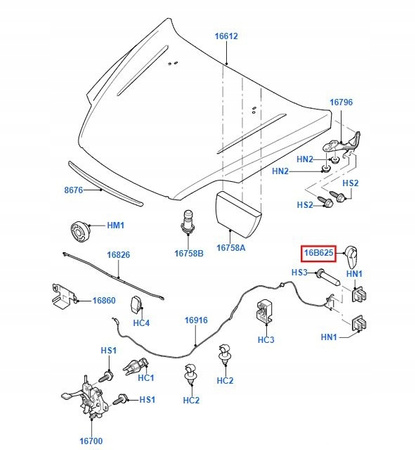 UCHWYT OTWIERANIA MASKI FORD MONDEO Mk4 2007- S-MAX GALAXY 2006- _ 1430917 _ 6M21-16B626-AE