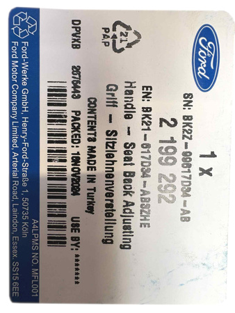 UCHWYT PRAWY SIEDZENIA TYLNEGO CUSTOM 2018- 2199292 _ BK21-617D34-AB3ZHE