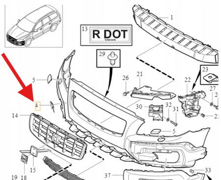 ZAŚLEPKA HAKA ZDERZAKA PRZÓD VOLVO XC70 2008- OE 30678696