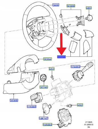 ZESTAW ZAŚLEPEK KIEROWNICY FORD FOCUS 2007- OE 1593639 _ 8M51-3F870-BA