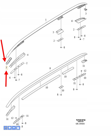 USZCZELKI PRAWY RELING DACHU VOLVO XC90 2016- OEM/OE 31416881