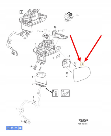 SZKŁO WKŁAD LUSTERKA LEWEGO VOLVO XC90 2016- OEM/OE 31395525