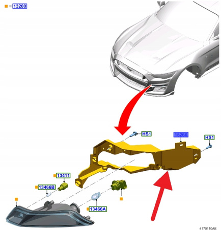 MOCOWANIE HALOGENU PRAWY PRZÓD MUSTANG 2021- OE 2464554 _ MR3B-15266-AA