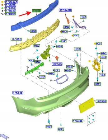 BELKA ZDERZAKA TYLNEGO FORD MUSTANG 15- 24- OE 1940381 _ FR3B-17775-AB
