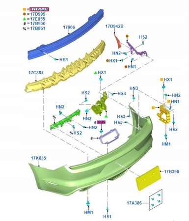 MOCOWANIE ZDERZAKA PRAWY TYŁ FORD MUSTANG 2015- OE 5313721 _ FR3B-17E850-AD