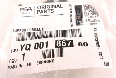 Wspornik prawy kratki zderzaka Citroen C3 Aircross OE YQ00186780