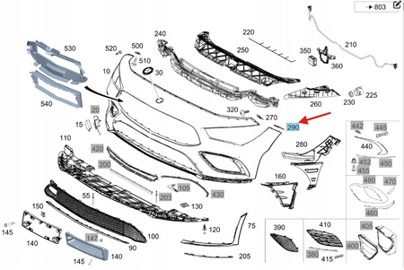 PRAWY ŚLIZG MOCOWANIE ZDERZAKA PRZÓD MERCEDES CLA W118 OE A1188850301