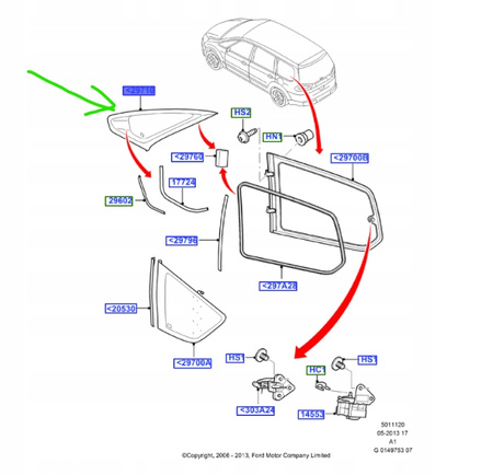 SZYBA BOCZNA LEWA TRÓJKĄT FORD GALAXY Mk3 _ 1713454 _6M21-U29711-BJ 