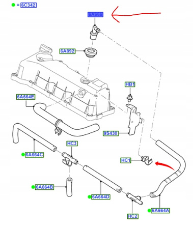 ZAWÓR ODPOWIETRZENIA SKRZYNI KORBOWEJ FORD FOCUS_1215259_2S6G-6B890-A1A