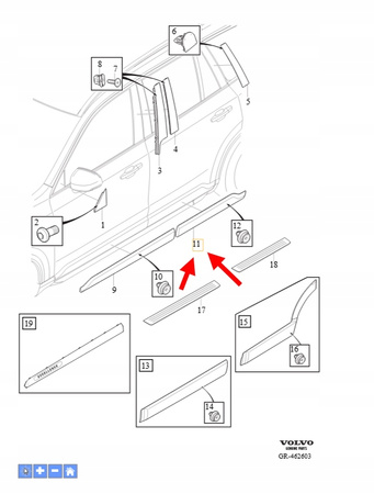 LISTWA OZDOBNA CHROM DRZWI LEWY TYŁ VOLVO XC90 2016- OEM/OE 39843047