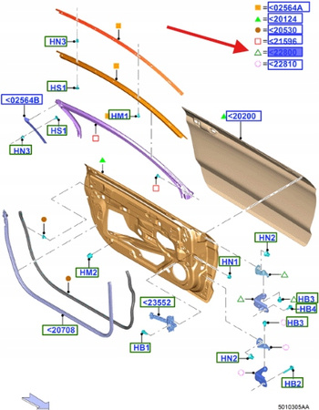 ZAWIAS DRZWI LEWA GÓRA FORD MUSTANG 2015- 2023- 2271293 _ FR3B-6322801-BA