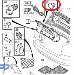 VOLVO S60 spinka klips tapicerki bagaznika OE 8641866
