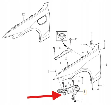 UCHWYT MOCOWANIE BŁOTNIKA LEWY PRZÓD VOLVO S60 V60 2019- OE 31468231