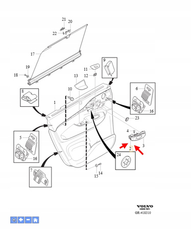 KLAMKA WEWNĘTRZNA DRZWI PRAWA VOLVO XC90 2016- OEM/OE 31699904