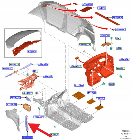 WYGŁUSZENIE BŁOTNIKA PRAWY PRZÓD FORD COURIER 14- 2131972 _ ET76-R16E560-AF
