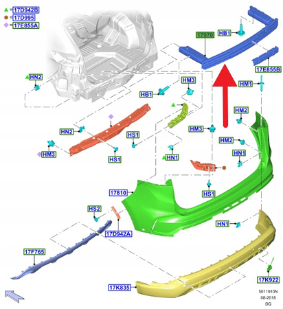 BELKA ZDERZAKA TYLNA FORD EDGE Mk2 2016- OE 2099500 _ GT4B-17970-AE