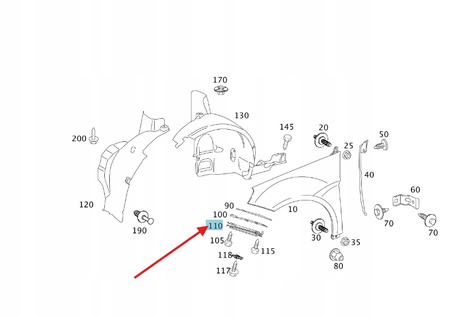 ŚLIZG UCHWYT ZDERZAKA LEWY PRZÓD MERCEDES B klasa W245 OE A1698850314