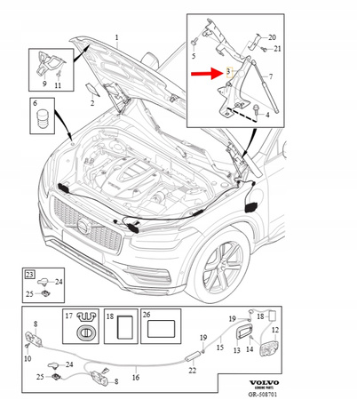 ZAWIAS MASKI PRAWY VOLVO XC90 2016- OEM/OE 31352879