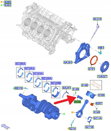 SWORZEŃ TŁOKOWY 5.0 V8 FORD MUSTANG MK6 2017- OE 2115822 _ JR3E-6135-AA