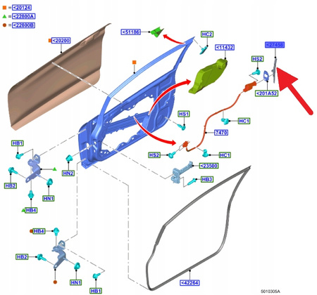 OSŁONA OCHRONNA DRZWI LEWY PRZÓD FIESTA 2017- OE 2090713 _ H1BB-B265B13-AA