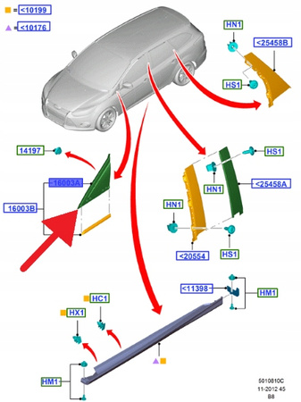 LISTWA TRÓJKĄT PRZY LUSTERKU LEWY FORD FOCUS 2011- 1730619 _ BM51-A16003-AF