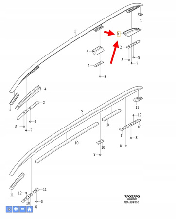 ZAŚLEPKA RELINGU DACHU LEWY TYŁ VOLVO XC90 2016- OEM/OE 31391906