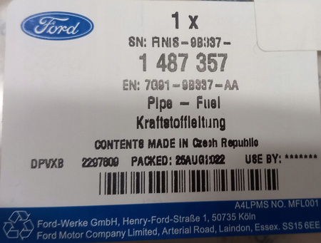 Przewód paliwa - Ford Mondeo Mk4 S-Max Mk1 _ 1487357 _ 7G91-9B337-AA