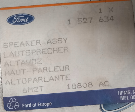 GŁOŚNIK DRZWI PRZÓD TYŁ FORD S-MAX GALAXY MONDEO 07- 1527634 _ 6M2T-18808-AC