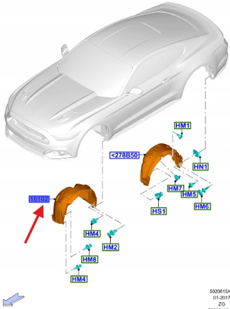 NADKOLE PRAWY PRZÓD FORD MUSTANG 2015- 2017 OE 5325392 _ FR3B-16A562-CC