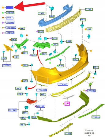 ZDERZAK TYŁ PDC FORD MONDEO Mk5 Sedan 2015- OE 2141272 _ FS73-17906-WAXWAA