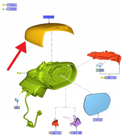 PRAWA OBUDOWA LUSTERKA FORD FIESTA 2017- OE 2517256 _ L1TB-17K746-AAZJAC