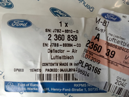 KIEROWNICA POWIETRZA DOLNA FORD KA PLUS 2018- 2389695 _ J7BB-8B384-CE