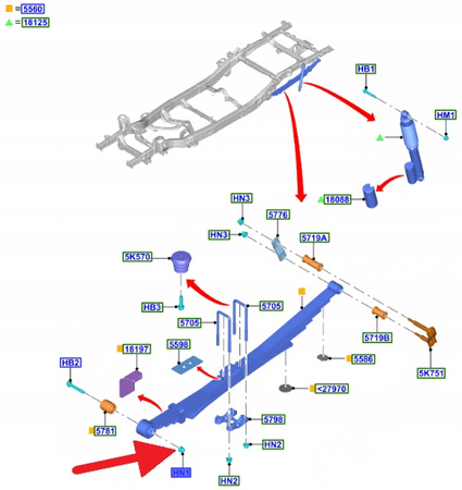 NAKRĘTKA M14 ŚRUBY RESORU TYŁ FORD RANGER 2015- OE 5345215 _ W717314-S437
