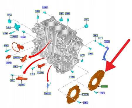 USZCZENIACZ WAŁU KORBOWEGO TYŁ 1.5 EB FIESTA KUGA 2386709 _ JX6G-6D354-AA