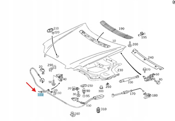 UCHWYT CIĘGNO MASKI JĘZYK MERCEDES C klasa W203 OE A2038870227