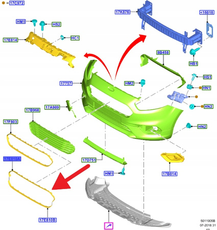 LISTWA GÓRNA GRILLA PRZÓD FORD TRANSIT COURIER 18- 2259527 _ JT76-17K946-BB
