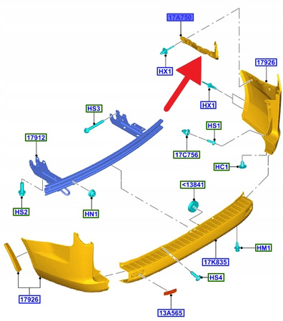 ŚLIZG ZDERZAKA TYLNEGO LEWA FORD CUSTOM 2012- 1937114 _ BK21-17A751-AC
