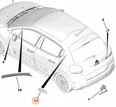 NAKLEJKI SŁUPKOW TYLNYCH CITROEN C3 III 2016-
