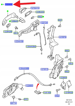 KLAMKA ZEWNĘTRZNA DRZWI PRZÓD MONDEO GALAXY 1437721 _ 6M21-U22404-AC