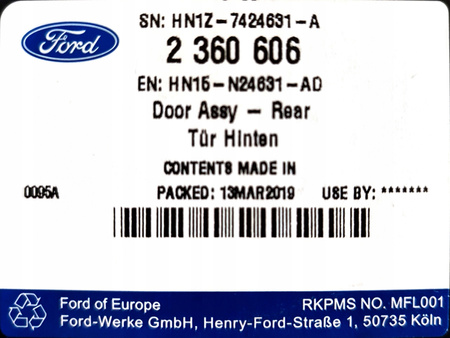 DRZWI LEWE TYLNE FORD ECOSPORT 2013- 2405092 _  HN15-N24631-AD