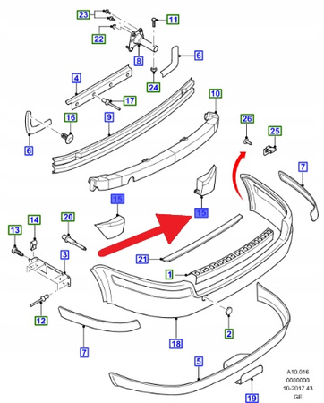 PRAWA DOKŁADKA ZDERZAKA TYŁ FORD MONDEO 2000- 1384788 _ 1S71-N403C03-AJ