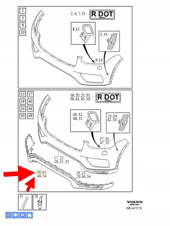 DOKŁADKA SPOILER ZDERZAKA PRZÓD VOLVO XC90 2016-2019 OEM/OE 39835484