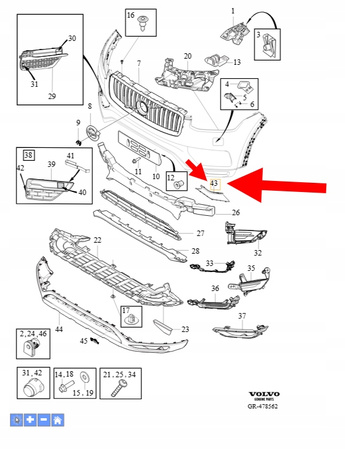HOKEJ ZDERZAKA PRAWY PRZÓD DOLNY VOLVO XC90 2016-2019 OEM/OE 31383959