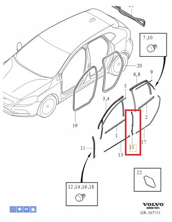 PIONOWA USZCZELKA DRZWI PRAWY TYŁ VOLVO V40 2013- CC OE 31371670